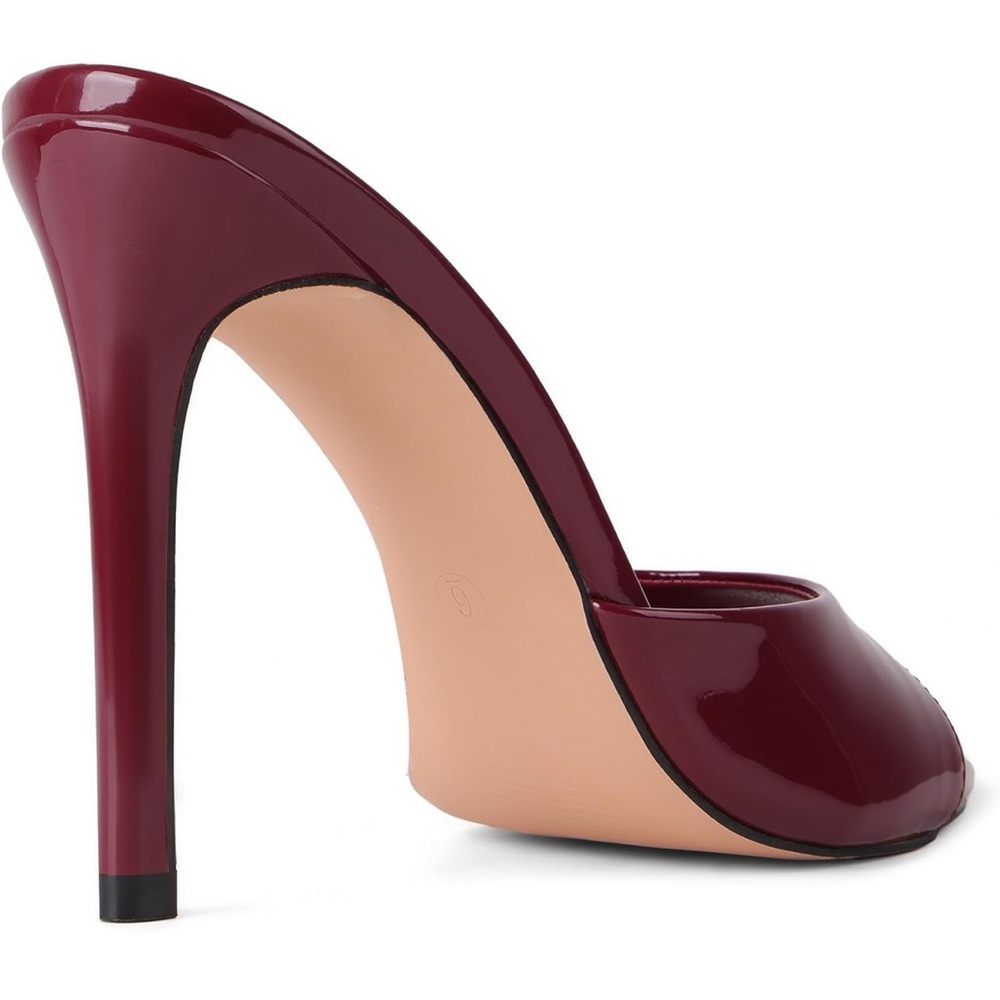 Women's Burgundy Patent Leather Pointed Toe High Heel Mules - Picture 4 of 8